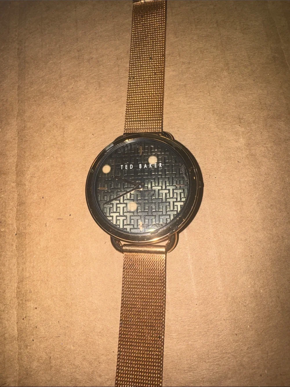 Ted Baker Rose Gold Mesh Watch with Textured Gray Dial